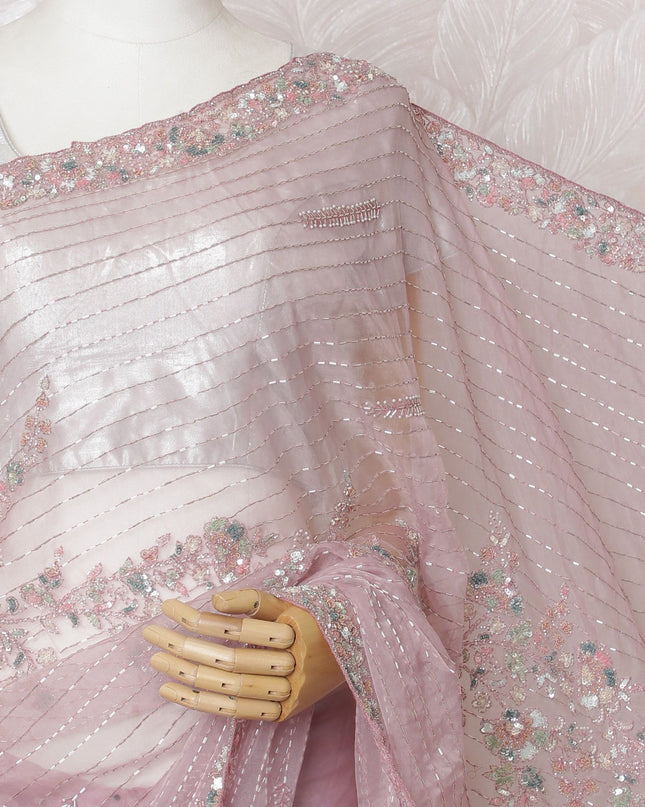 Blush Elegance Premium Silk Organza Saree with Embroidery and Stone Work - 110cm x 5.5m-D18790