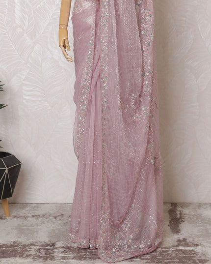 Blush Elegance Premium Silk Organza Saree with Embroidery and Stone Work - 110cm x 5.5m-D18790