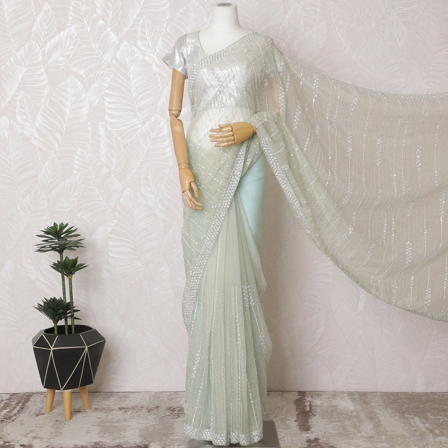 ساري أورجانزا حرير فاخر من مينت ميست مع تطريز وأعمال حجرية - 110 سم × 5.5 م -D18791