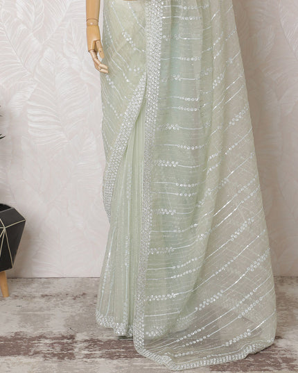 Mint Mist Premium Silk Organza Saree with Embroidery and Stone Work - 110cm x 5.5m-D18791