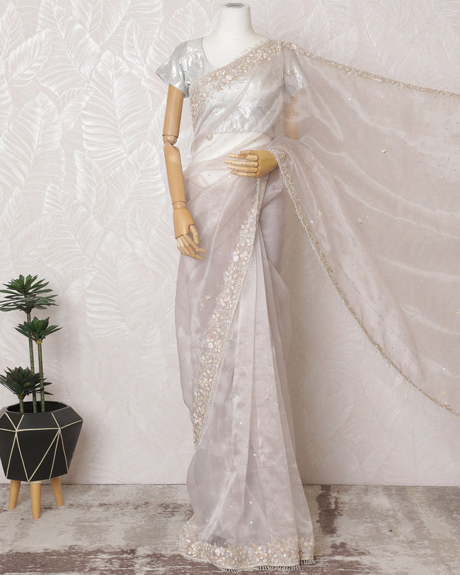 Pearl Sheen Premium Silk Organza Saree with Embroidery and Stone Work - 110cm x 5.5m-D18792
