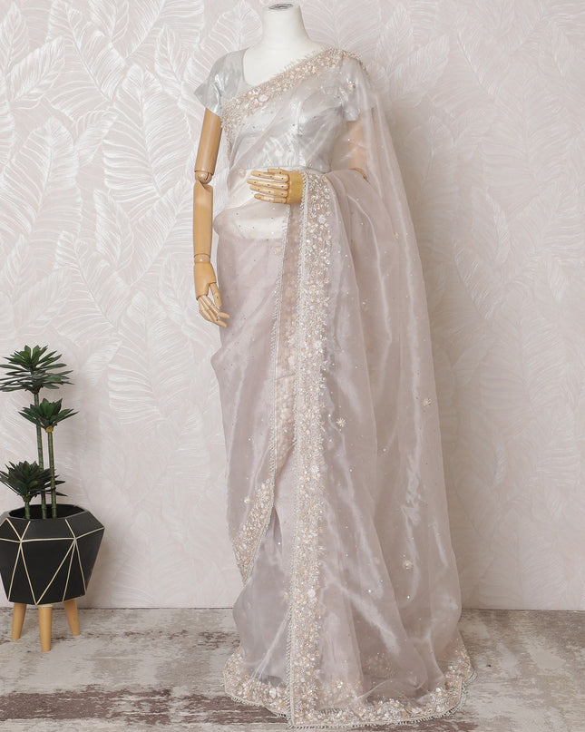 Pearl Sheen Premium Silk Organza Saree with Embroidery and Stone Work - 110cm x 5.5m-D18792
