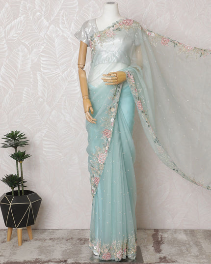 Spring Whispers Premium Silk Organza Saree with Embroidery and Stone Work - 110cm x 5.5m-D18793 Regal Fabrics