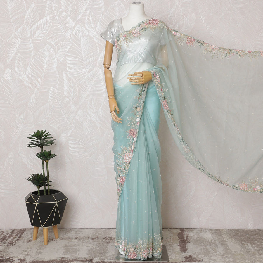 Spring Whispers Premium Silk Organza Saree with Embroidery and Stone Work - 110cm x 5.5m-D18793 Regal Fabrics