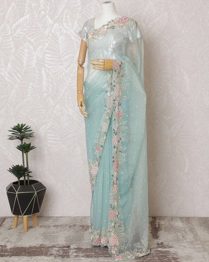 Spring Whispers Premium Silk Organza Saree with Embroidery and Stone Work - 110cm x 5.5m-D18793 Regal Fabrics