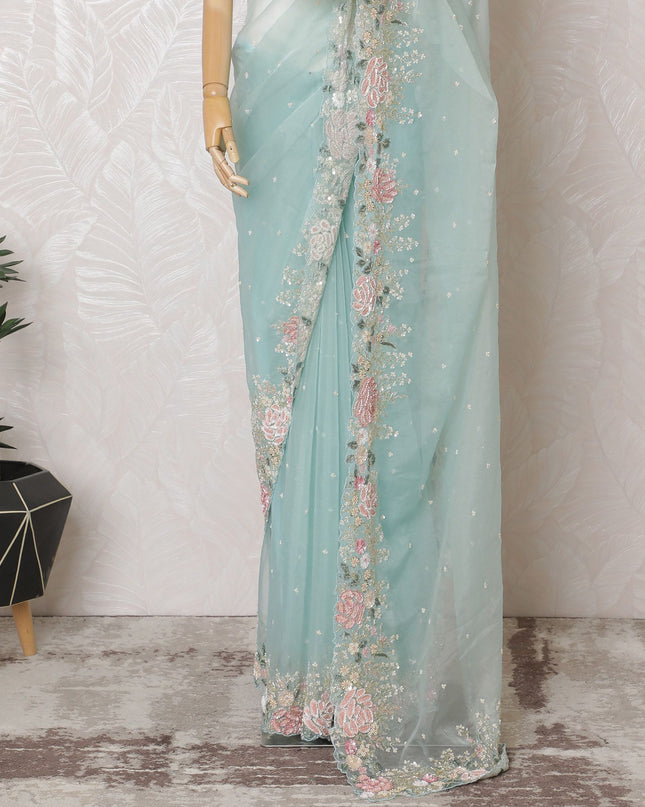 Spring Whispers Premium Silk Organza Saree with Embroidery and Stone Work - 110cm x 5.5m-D18793