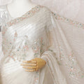 Ivory Glint Premium Silk Organza Saree with Embroidery and Stone Work - 110cm x 5.5m-D18794
