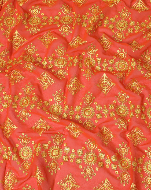 Radiant Coral Cotton Voile Embroidered Fabric for Sudanese Thobe - 140cm x 4.5 Mtrs piece-D18586