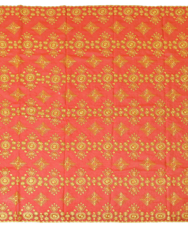 Radiant Coral Cotton Voile Embroidered Fabric for Sudanese Thobe - 140cm x 4.5 Mtrs piece-D18586