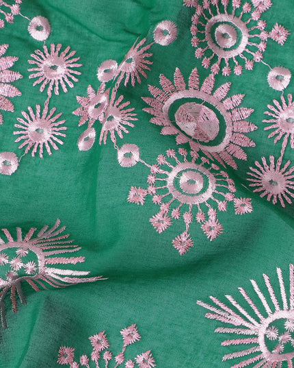 Emerald Oasis Embroidered Cotton Voile for Sudanese Thobe - 140cm x 4.5 Mtrs piece-D18588