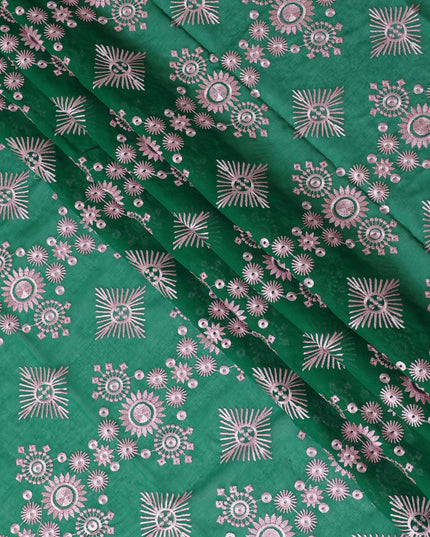 Emerald Oasis Embroidered Cotton Voile for Sudanese Thobe - 140cm x 4.5 Mtrs piece-D18588