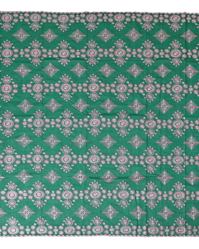 Emerald Oasis Embroidered Cotton Voile for Sudanese Thobe - 140cm x 4.5 Mtrs piece-D18588