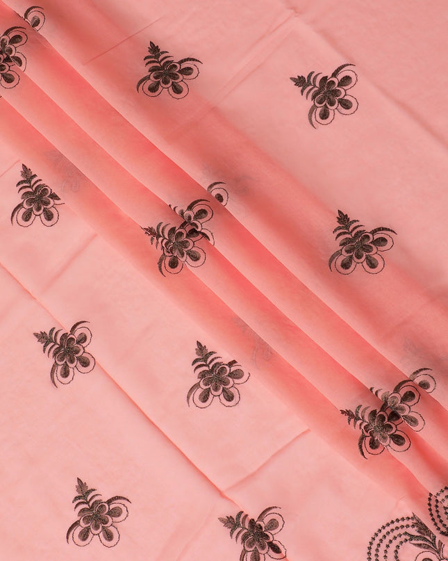 Blush Pink Cotton Voile with Elegant Black Embroidery for Sudanese Thobe - 140cm x 4.5 Mtrs piece-D18589