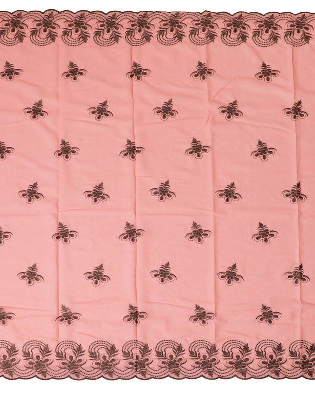 Blush Pink Cotton Voile with Elegant Black Embroidery for Sudanese Thobe - 140cm x 4.5 Mtrs piece-D18589