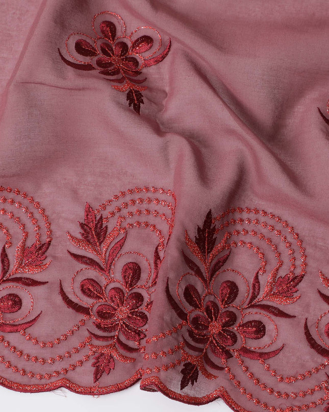 Dusty Rose Cotton Voile with Intricate Embroidery for Sudanese Thobe - 140cm x 4.5 Mtrs piece-D18591