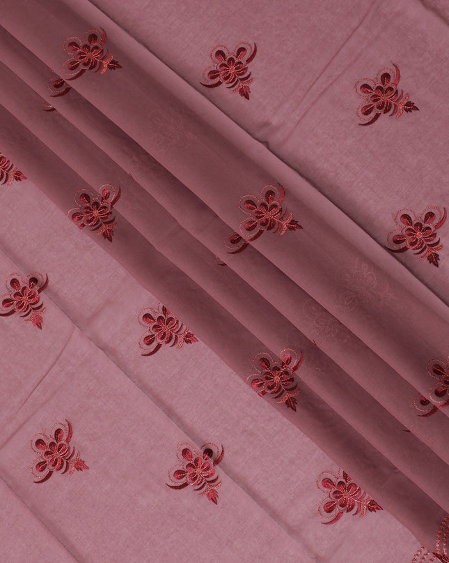 Dusty Rose Cotton Voile with Intricate Embroidery for Sudanese Thobe - 140cm x 4.5 Mtrs piece-D18591