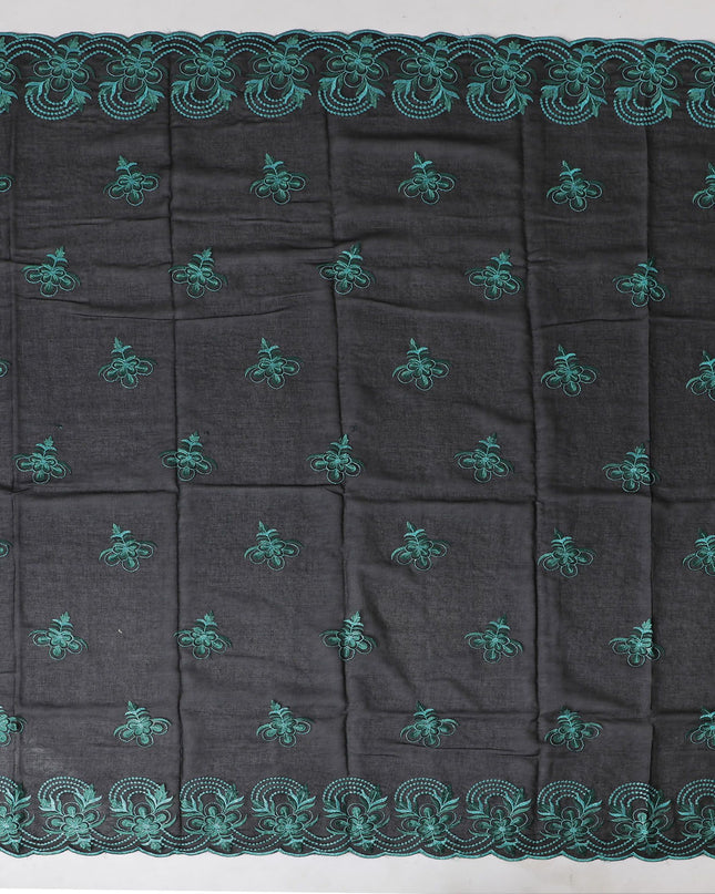 Midnight Black Cotton Voile with Teal Embroidery for Sudanese Thobe - 140cm x 4.5 Mtrs piece-D18592