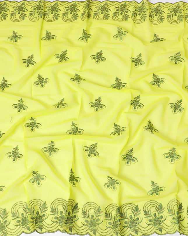 Luminous Lemon Cotton Voile with Elegant Embroidery for Sudanese Thobe - 140cm x 4.5 Mtrs piece-D18593