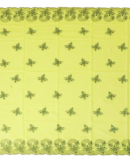 Luminous Lemon Cotton Voile with Elegant Embroidery for Sudanese Thobe - 140cm x 4.5 Mtrs piece-D18593