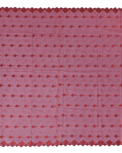 Vintage Mauve Cotton Voile with Red Geometric Embroidery for Sudanese Thobe - 140cm x 4.5 Mtrs piece-D18594