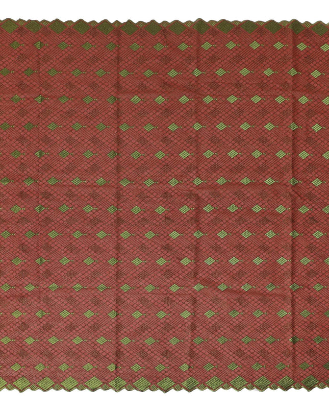 Rustic Red Cotton Voile with Green Diamond Embroidery for Sudanese Thobe - 140cm x 4.5 Mtrs piece-D18595