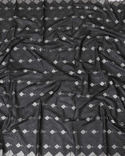 Charcoal Geometric Embroidered Cotton Voile for Sudanese Thobe - 140cm x 4.5 Mtrs piece-D18596