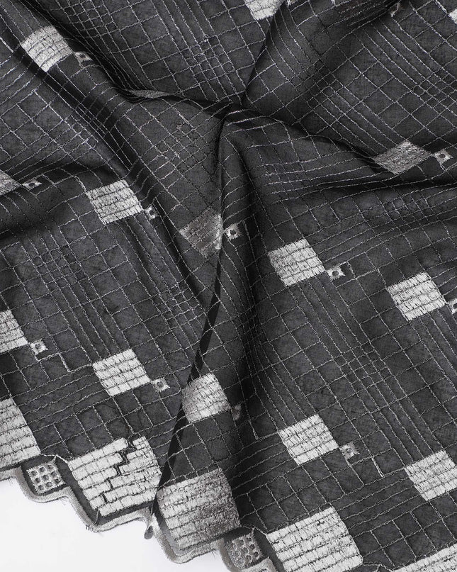 Charcoal Geometric Embroidered Cotton Voile for Sudanese Thobe - 140cm x 4.5 Mtrs piece-D18596