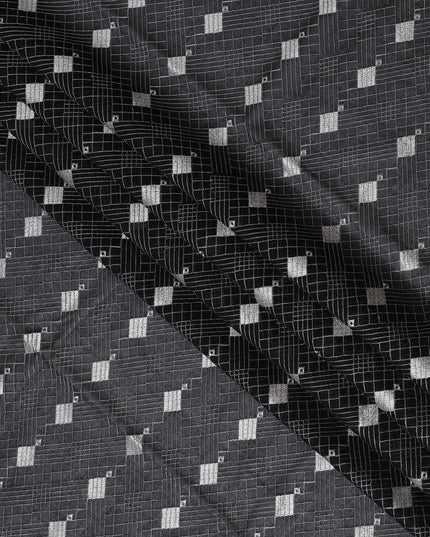 Charcoal Geometric Embroidered Cotton Voile for Sudanese Thobe - 140cm x 4.5 Mtrs piece-D18596