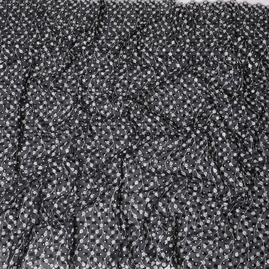 Onyx Night Cotton Voile with Silver Star Embroidery for Sudanese Thobe - 140cm x 4.5 Mtrs piece-D18600