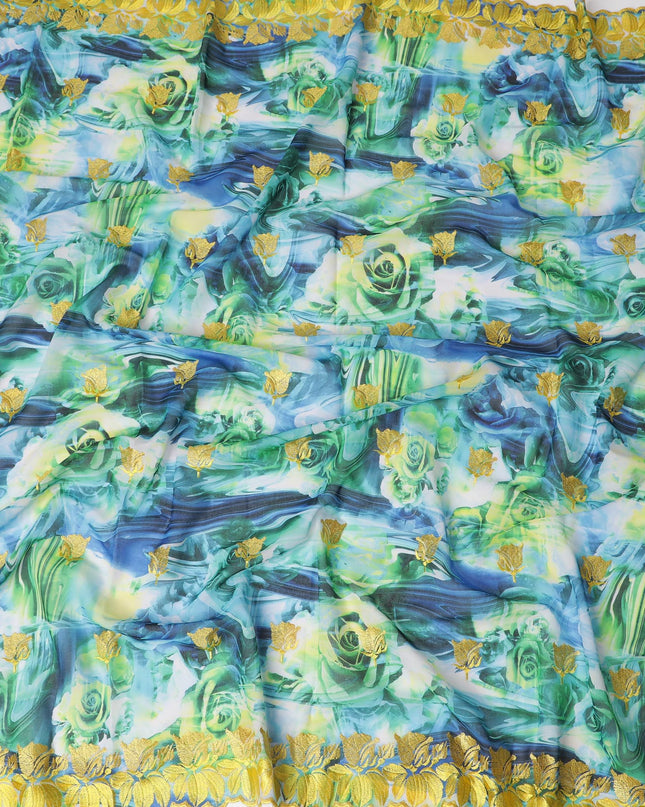 Oceanic Garden Embroidered Swiss Cotton Voile for Sudanese Thobe - 140cm x 4.5 Mtrs piece-D18603
