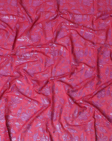 Vibrant Pink Shimmering Embroidery Cotton Voile Fabric for Thobe - 140cm Wide-4.5 Mtrs piece-D18607