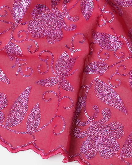 Vibrant Pink Shimmering Embroidery Cotton Voile Fabric for Thobe - 140cm Wide-4.5 Mtrs piece-D18607