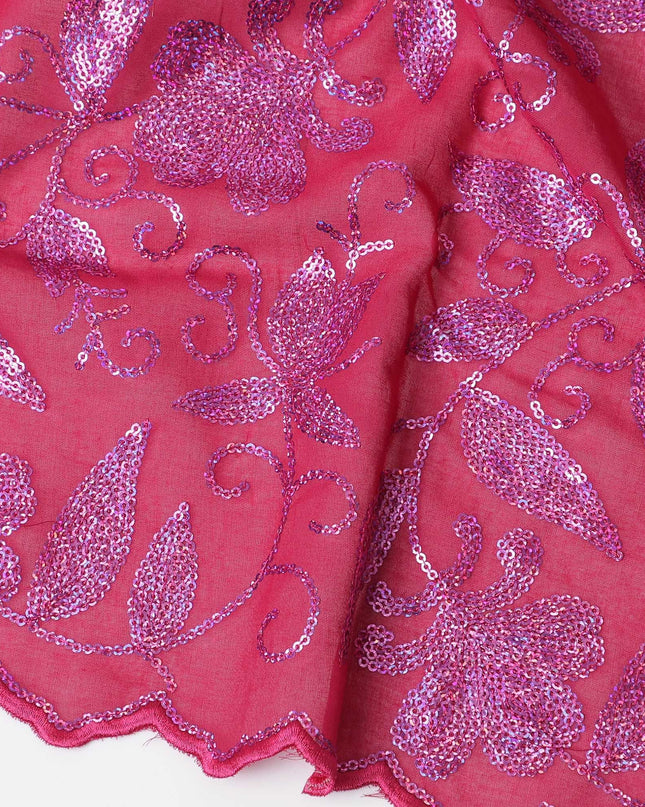 Vibrant Pink Shimmering Embroidery Cotton Voile Fabric for Thobe - 140cm Wide-4.5 Mtrs piece-D18607