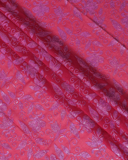 Vibrant Pink Shimmering Embroidery Cotton Voile Fabric for Thobe - 140cm Wide-4.5 Mtrs piece-D18607