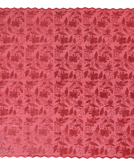 Radiant Coral Red Embroidered Cotton Voile Fabric for Thobe - 140cm Wide-4.5 Mtrs piece-D18609