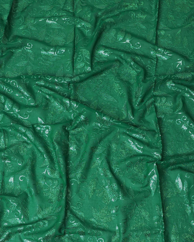 Lush Emerald Green Embroidered Cotton Voile Fabric for Thobe - 140cm Width-4.5 Mtrs piece-D18610