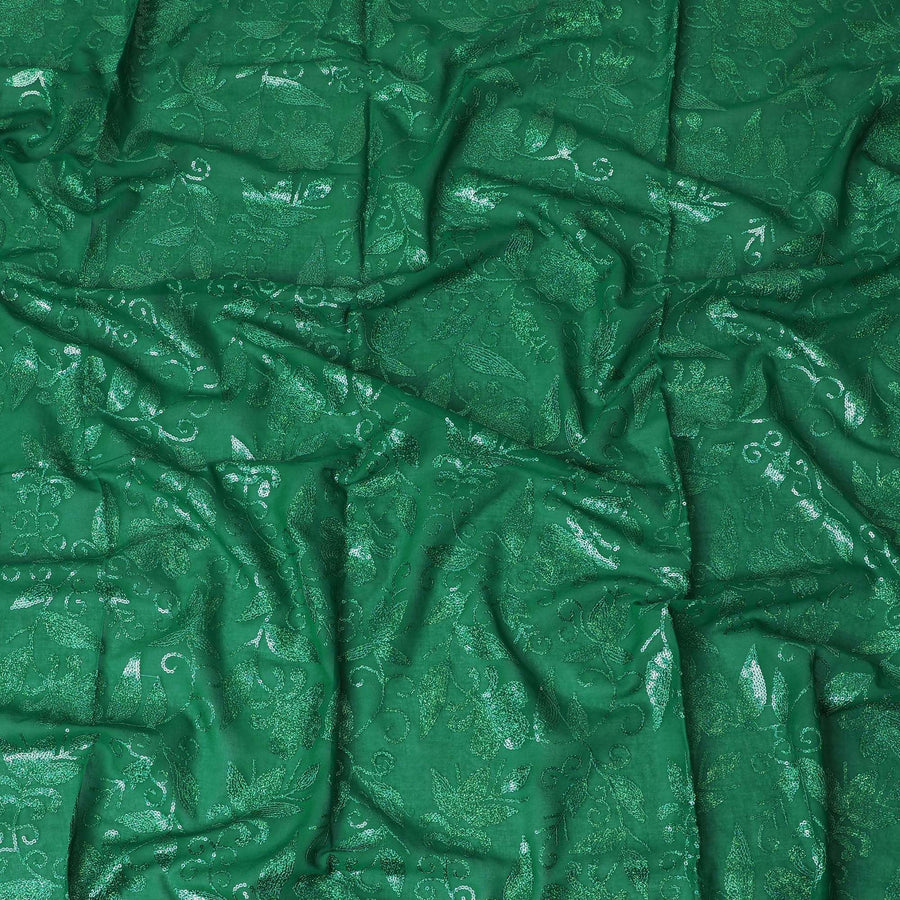 قماش فوال قطن مطرز باللون الأخضر الزمردي للثوب - عرض 140 سم - 4.5 متر piece-D18610