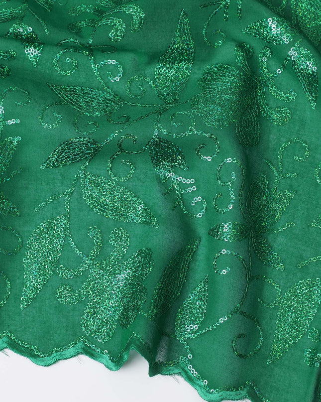 Lush Emerald Green Embroidered Cotton Voile Fabric for Thobe - 140cm Width-4.5 Mtrs piece-D18610