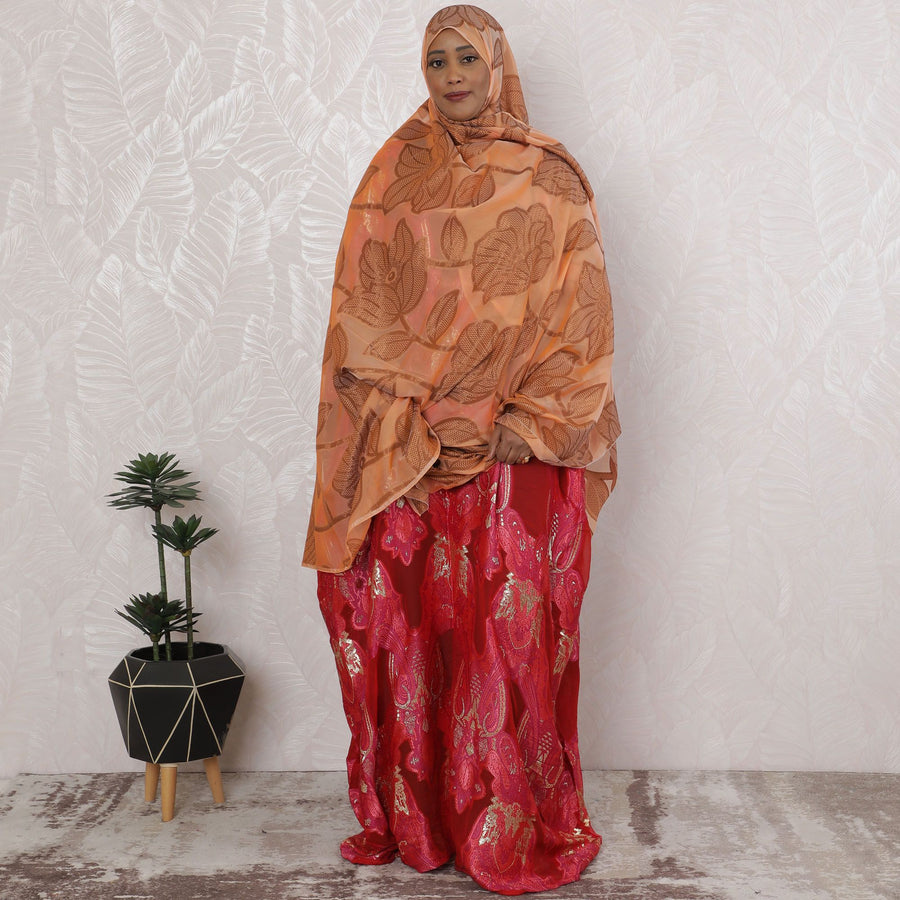 Peach Blossom Impressions Fransawi Chiffon Garbasaar Fabric, 140 cm Wide â€“ French Fransawien Luxury- Piece of 2.0 Mtrs-D18685 Regal Fabrics