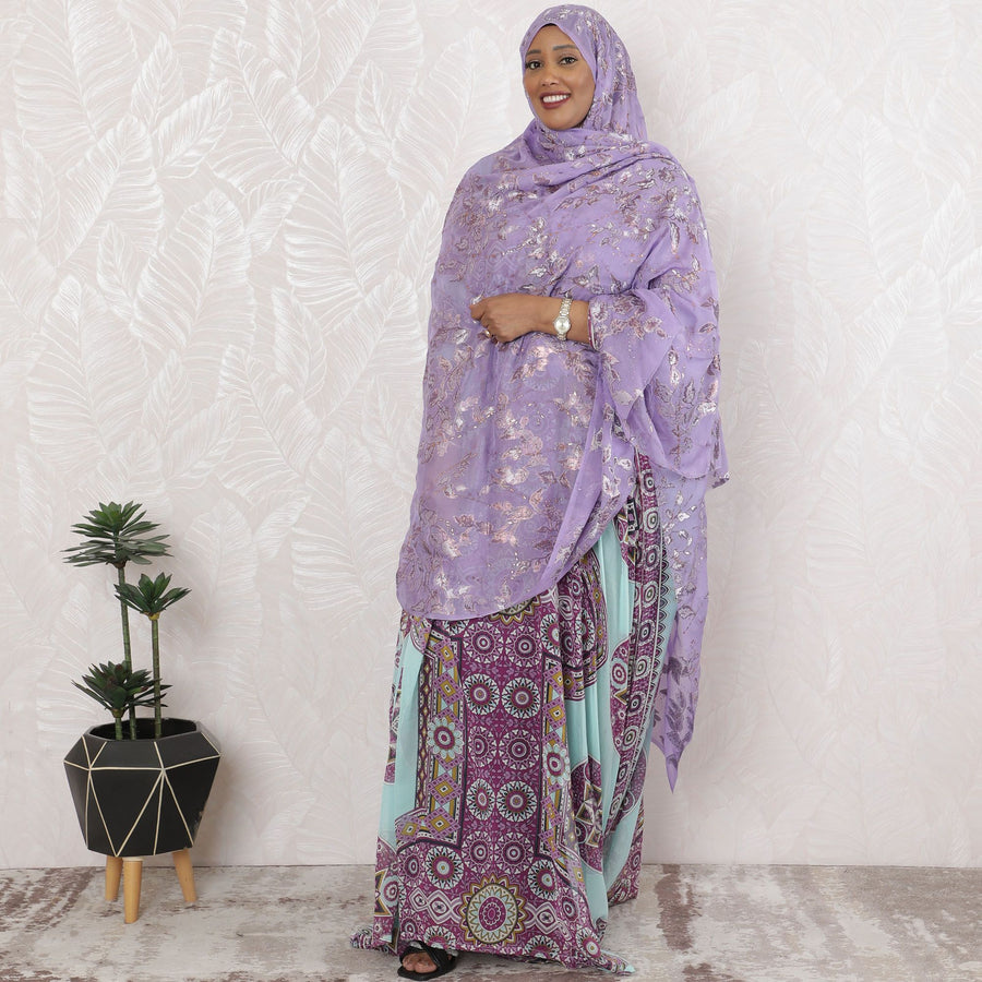 قماش جارباسار شيفون حريري مطرز برائحة لافندر دريم سكيب، عرض 140 سم - نسج كوري جنوبي رائع - قطعة 2.0 متر -D18687