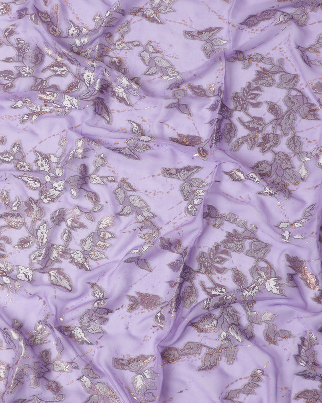 Lavender Dreamscape Embroidered Silk Chiffon Garbasaar Fabric, 140 cm Wide – South Korean Exquisite Weave- Piece of 2.0 Mtrs-D18687