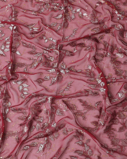 Roseate Twilight Embroidered Silk Chiffon Garbasaar Fabric, 110 cm Wide – South Korean Silken Elegance- Piece of 2.0 Mtrs-D18689 Regal Fabrics