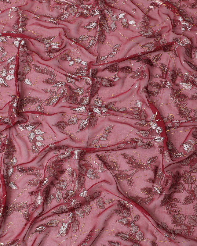 Roseate Twilight Embroidered Silk Chiffon Garbasaar Fabric, 110 cm Wide – South Korean Silken Elegance- Piece of 2.0 Mtrs-D18689