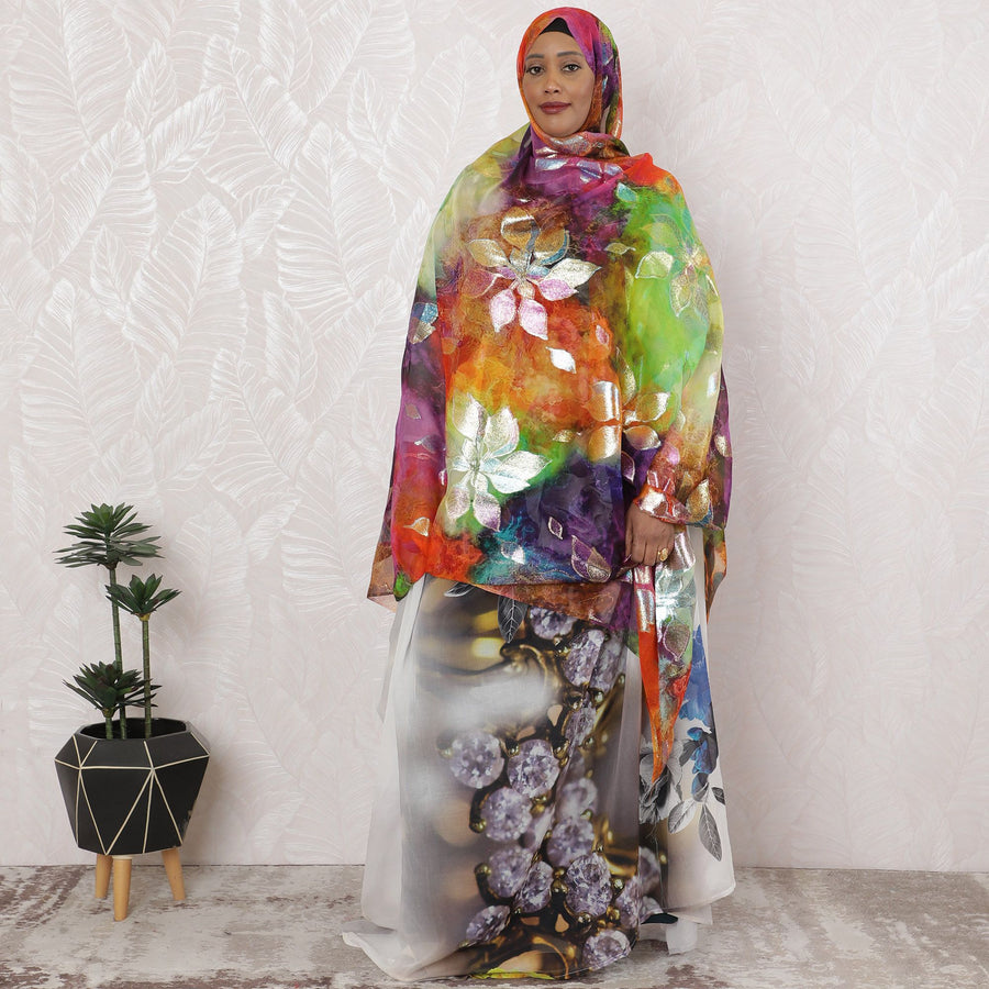 Aurora Bloom Iridescent Silk Chiffon Garbasaar Fabric, 110 cm Wide – South Korean Enchantment- Piece of 2.0 Mtrs-D18690