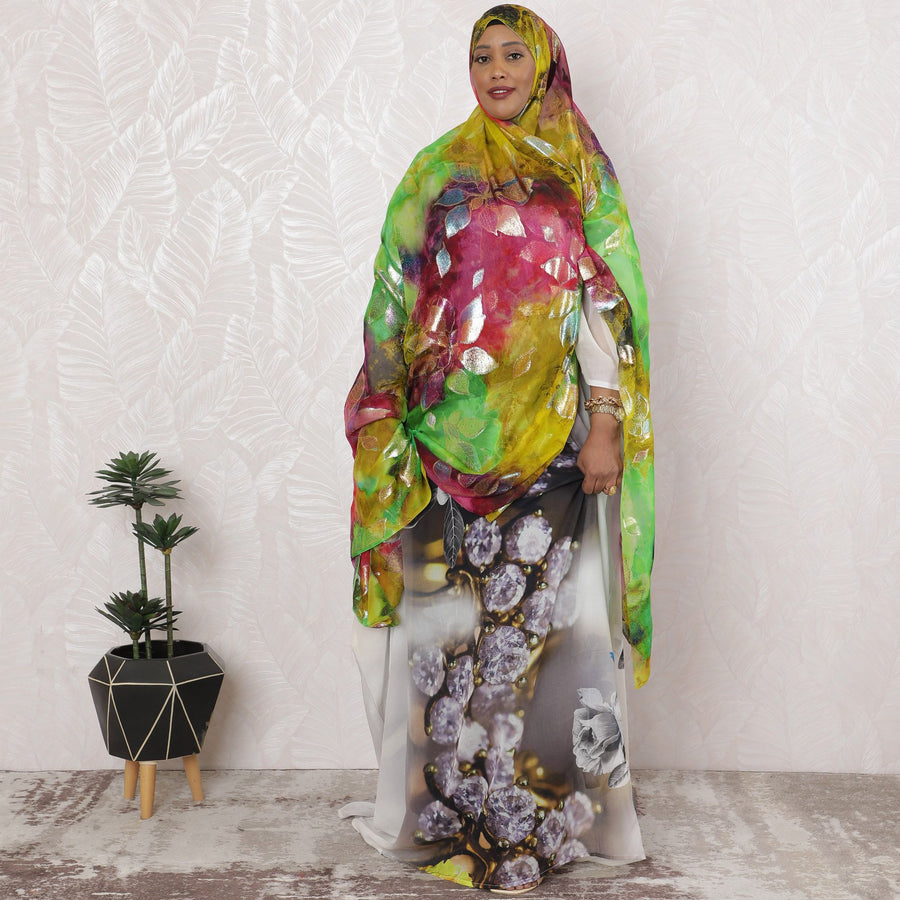 Enchanted Garden Iridescent Silk Chiffon Garbasaar Fabric, 110 cm Wide – South Korean Opulence- Piece of 2.0 Mtrs-D18692