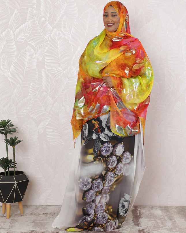 Sunset Serenade Iridescent Silk Chiffon Garbasaar Fabric, 110 cm Wide – South Korean Elegance- Piece of 2.0 Mtrs-D18694