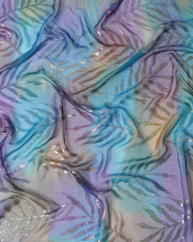 Serene Ocean Waves Silk Chiffon Garbasaar Fabric, 110cm - Ethereal South Korean Creation- Piece of 2.0 Mtrs-D18697