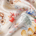 Ivory Pure Silk Satin Fabric with Delicate Multicolor Floral Pattern - Luxurious Italian Fabric, 140cm Wide-D18700