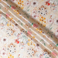 Ivory Pure Silk Satin Fabric with Delicate Multicolor Floral Pattern - Luxurious Italian Fabric, 140cm Wide-D18700