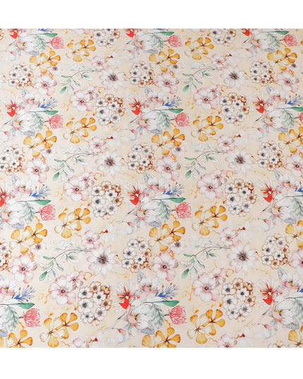 Ivory Pure Silk Satin Fabric with Delicate Multicolor Floral Pattern - Luxurious Italian Fabric, 140cm Wide-D18700